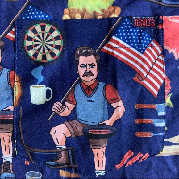 Parks and Recreation Ron Swanson RSVLTS Short Sleeve Button Up Shirt Medium - Picture 3 of 12